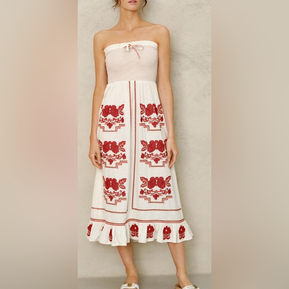M.A.B.E NEW Carmi Dress Ecru Red